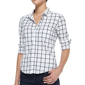 Frank & Eileen Barry Long-Sleeve Windowpane‎ Print Blouse White/Black XXS
